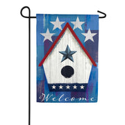Evergreen Patriotic Birdhouse Suede Garden Flag