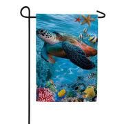 Evergreen Sea Turtle Suede Garden Flag