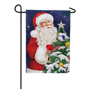 Evergreen Traditional Santa Suede Garden Flag