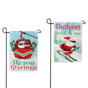 Evergreen Christmas Skiing Suede Garden Flag
