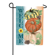Evergreen Pumpkin & Pine Suede Garden Flag
