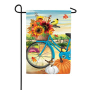 Evergreen Bicycle Built For Fall Suede Garden Flag