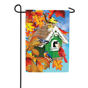 Evergreen Colorful Bird House Suede Garden Flag