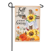 Evergreen He Will Never Leave Suede Garden Flag