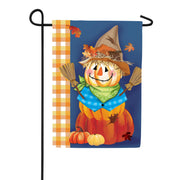 Evergreen Scarecrow Pumpkin Stack Suede Garden Flag