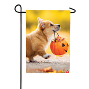 Evergreen Trick or Treat Puppy Suede Garden Flag