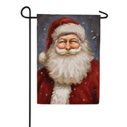 Evergreen Joyful Santa Suede Garden Flag