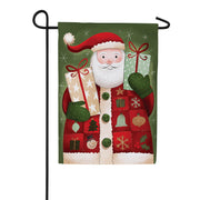 Evergreen Giving Santa Suede Garden Flag