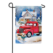Evergreen Family Christmas Truck Suede Garden Flag