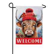 Evergreen Bundled Up Highland Cow Suede Garden Flag