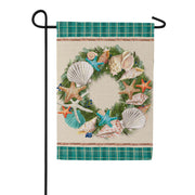 Evergreen Merry Christmas Shell Wreath Suede Garden Flag