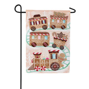 Evergreen Gingerbread Train Suede Garden Flag
