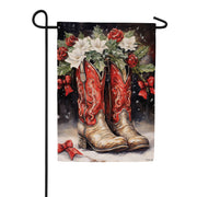 Evergreen Red Christmas Cowboy Boots Garden Flag