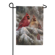 Evergreen Frosted Cardinals Garden Flag