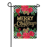Evergreen Floral Checkered Merry Christmas Garden Flag