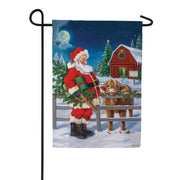 Evergreen Santa & Highland Cow Suede 2-Sided Garden Flag