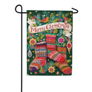 Evergreen Sock Ornaments Suede 2-Sided Garden Flag