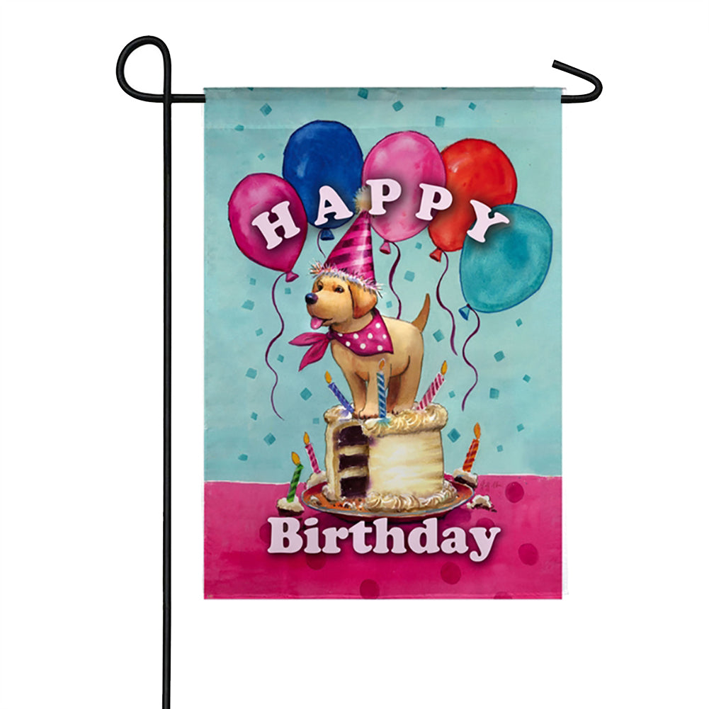 Evergreen Dog Birthday Party Suede Garden Flag