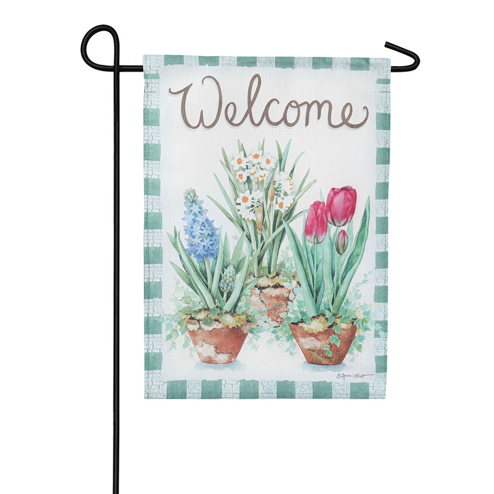 Evergreen Potted Spring Plants Strie Garden Flag