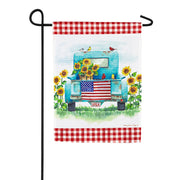 Evergreen Sunflower Truck Waffle Garden Flag