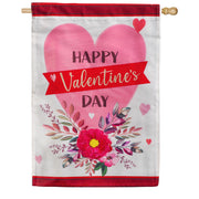 Evergreen Happy Valentine's Day Heart and Floral Applique House Flag