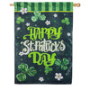 Evergreen Happy St. Patrick's Day Shamrocks Applique House Flag