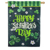 Evergreen Happy St. Patrick's Day Shamrocks Applique House Flag