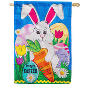 Evergreen Happy Easter Bunny and Carrot Appliqued House Flag