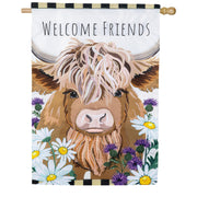 Evergreen Highland Cow Welcome Friends Applique House Flag