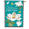 Evergreen Leopard Magnolia Welcome Friends Applique House Flag