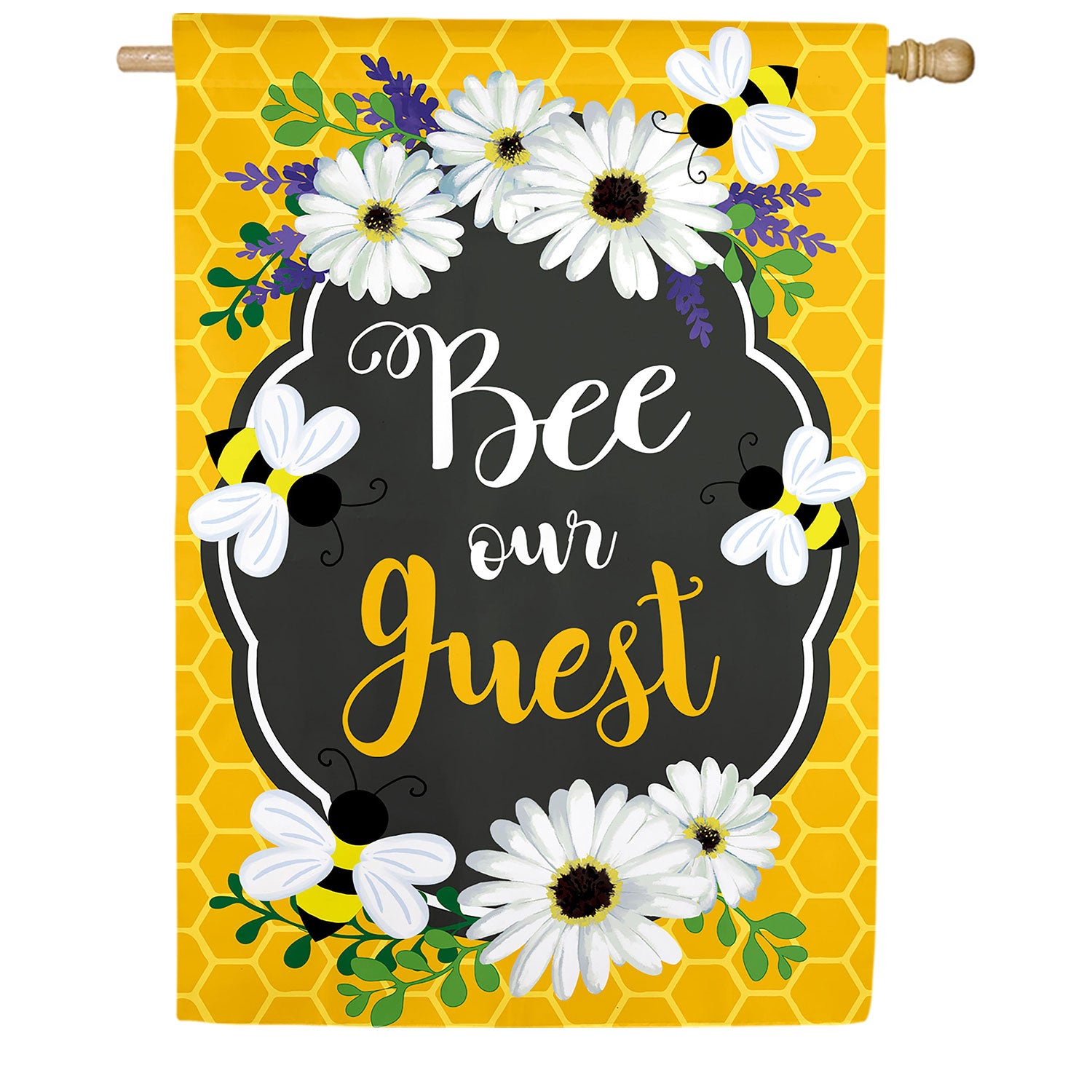 Evergreen Bee Our Guest Frame Applique House Flag