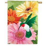 Evergreen Hummingbird and Daisy Trio Applique House Flag