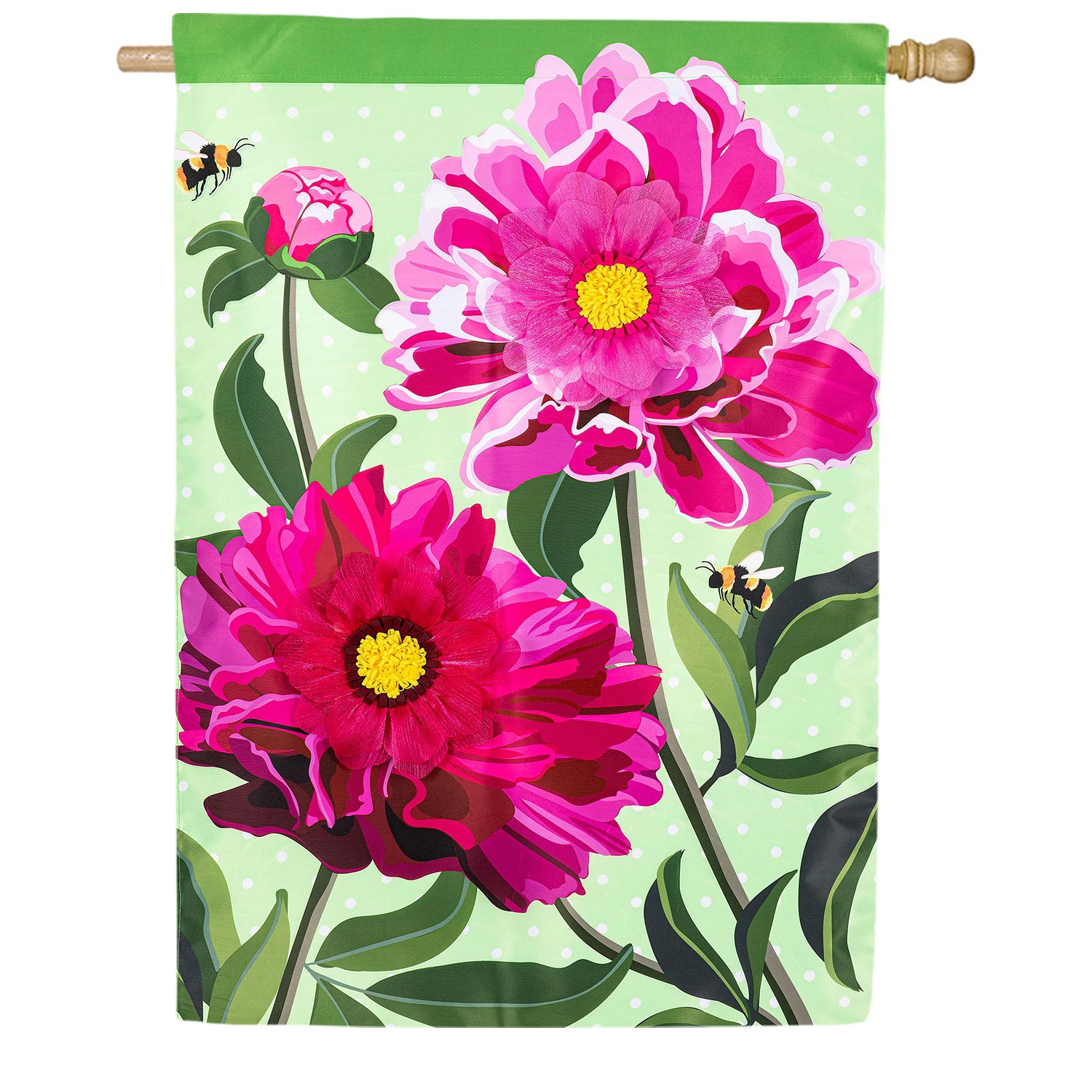 Evergreen Peony Garden Applique House Flag
