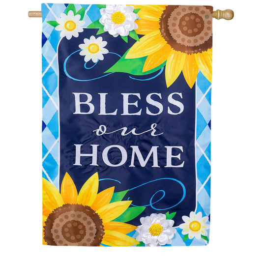 Evergreen Bless Our Home Sunflowers Applique House Flag
