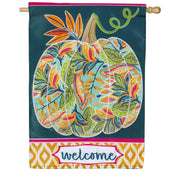 Evergreen Patterned Jacobean Floral Pumpkin House Flag