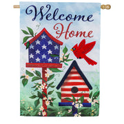 Evergreen Patriotic Bird House Welcome House Flag