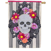Evergreen Happy Skull Floral House Flag