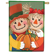 Evergreen Couple Of Scarecrows Applique House Flag