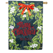 Evergreen Merry Christmas Mistletoe Applique House Flag