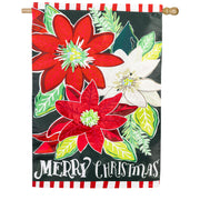 Evergreen Holiday Poinsettia Applique House Flag
