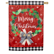 Evergreen Merry Christmas Wreath Applique House Flag