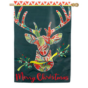 Evergreen Patterned Reindeer Applique House Flag