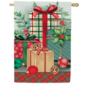 Evergreen Vintage Holly Present Applique House Flag