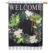 Evergreen Winter Foliage Welcome Applique House Flag