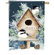 Evergreen Winter Birds Welcome Applique House Flag