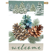 Evergreen Winter Pinecones Applique House Flag