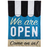 Evergreen We are Open Applique House Flag
