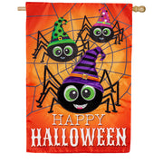 Evergreen Happy Halloween Spiders Applique House Flag