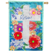 Evergreen Floral Easter Cross Applique House Flag