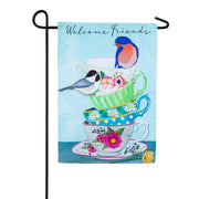 Evergreen Songbirds and Teacups Applique House Flag